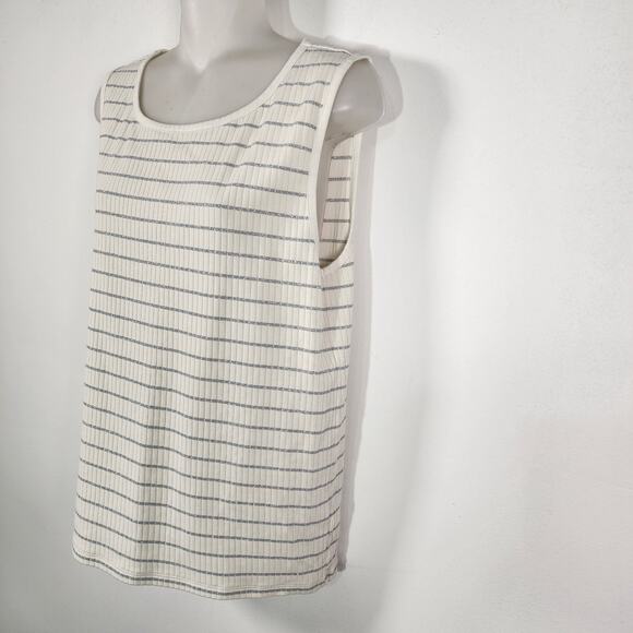 Talbots Womens 2 Pc Cardigan Tank Top Large Knit Ribbed Button Striped Metallic - Picture 10 of 12